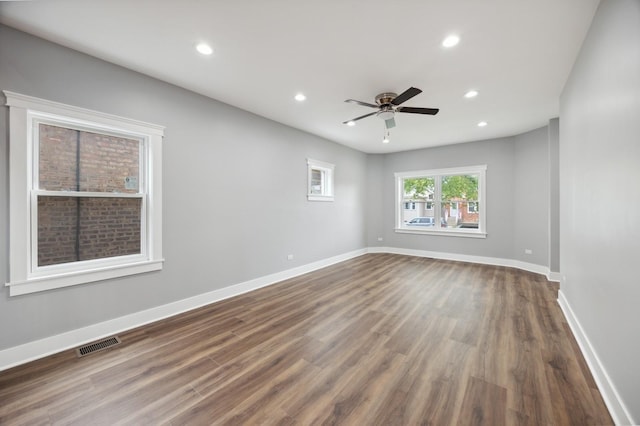 3141 Harvey Ave, Berwyn, IL 60402 - spare room featuring visible vents, recessed lighting, ceiling fan, and wood finished floors
