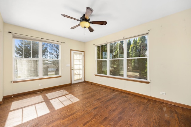 11253 Victoria Ln, Huntley, IL 60142 - spare room featuring plenty of natural light, ceiling fan, wood finished floors, and baseboards