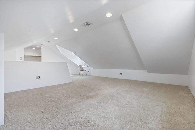 bonus room with recessed lighting, carpet floors, and vaulted ceiling