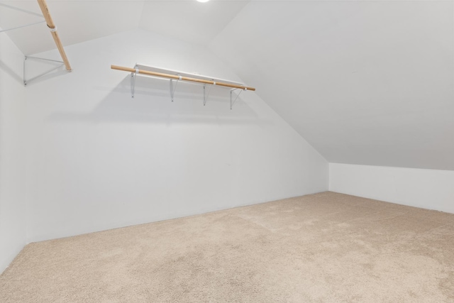 spacious closet with carpet flooring and vaulted ceiling