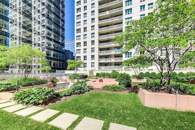 view of property's community featuring fence