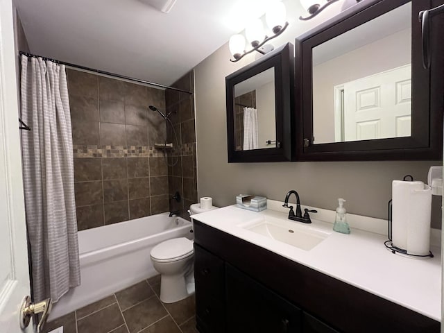 201 Meadows Rd S, Bourbonnais, IL 60914 - full bathroom featuring vanity, shower / bathtub combination with curtain, toilet, and tile patterned floors