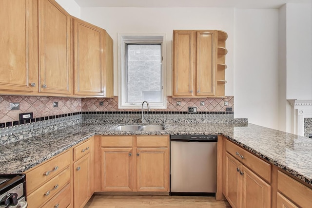 512 N Claremont Ave Unit 2, Chicago, IL 60612 - kitchen featuring stainless steel appliances, a sink, dark stone countertops, and open shelves