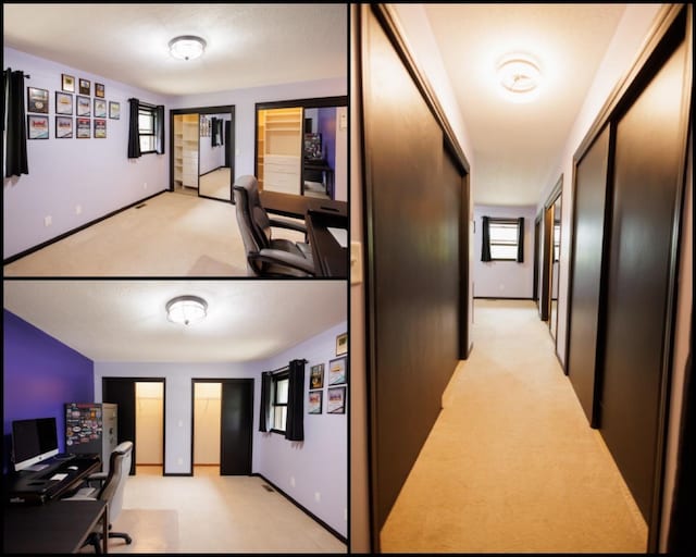 hall with light carpet and baseboards