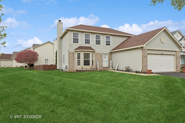 244 Tammanny Ln, Romeoville, IL 60446 - view of front of home with a chimney, brick siding, driveway, a garage, and a shingled roof