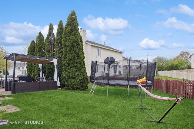 244 Tammanny Ln, Romeoville, IL 60446 - view of yard featuring a trampoline, a pergola, and an outdoor living space