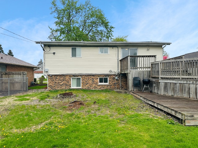 3729 W 121st St, Alsip, IL 60803 - back of house with a lawn, fence, and a wooden deck