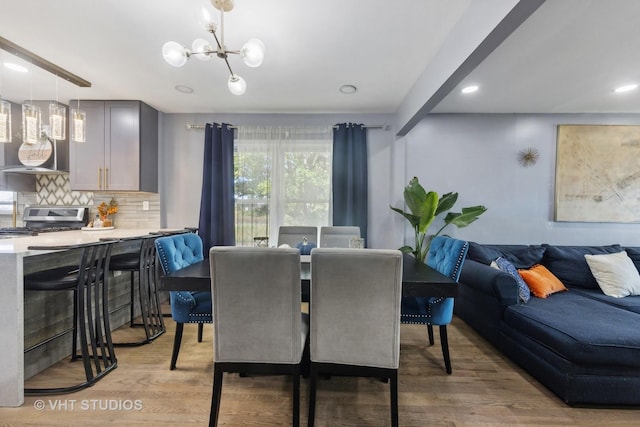 3553 W 77th St, Chicago, IL 60652 - dining space with light wood-style floors, recessed lighting, and a chandelier