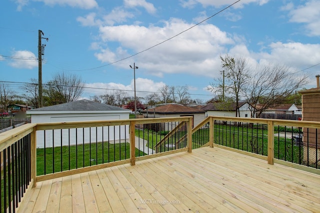 9221 S Lowe Ave, Chicago, IL 60620 - deck featuring a lawn, an outdoor structure, and fence