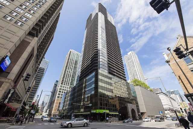 view of building exterior with a city view