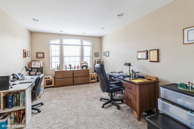 office space featuring recessed lighting and carpet floors