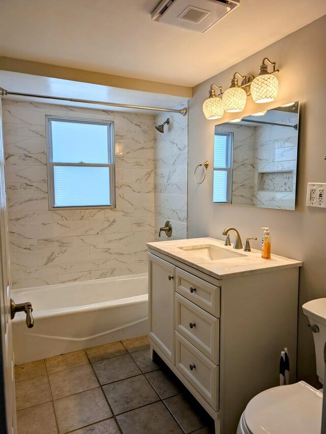 1514 173rd St, East Hazel Crest, IL 60429 - bathroom featuring vanity, toilet, bathtub / shower combination, and tile patterned flooring