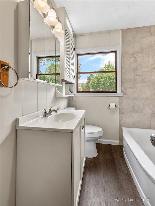 502 Everett Ave, Crystal Lake, IL 60014 - full bath featuring wood finished floors, vanity, toilet, and a tub