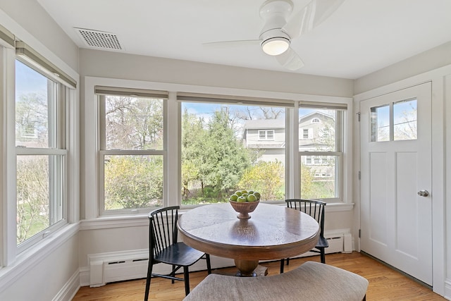 sunroom / solarium featuring visible vents, wood finished floors, and a wealth of natural light
