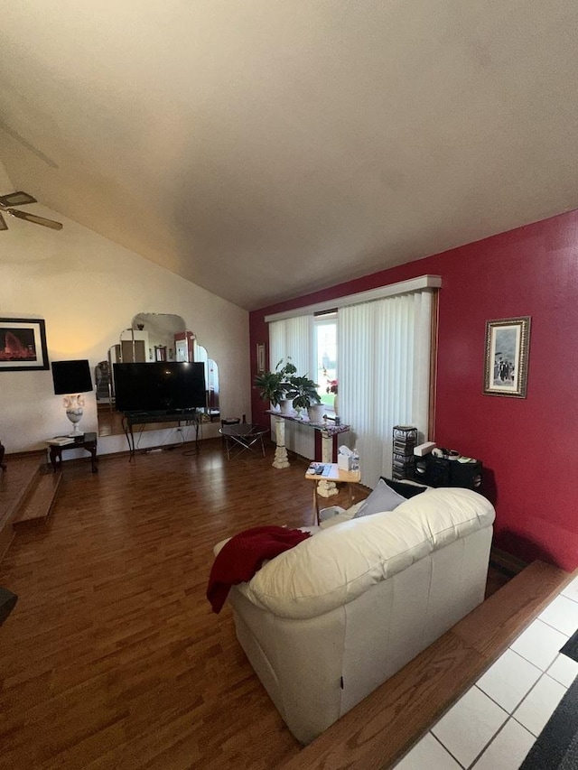 749 Old Meadow Rd, Matteson, IL 60443 - living room with a ceiling fan, vaulted ceiling, and wood finished floors