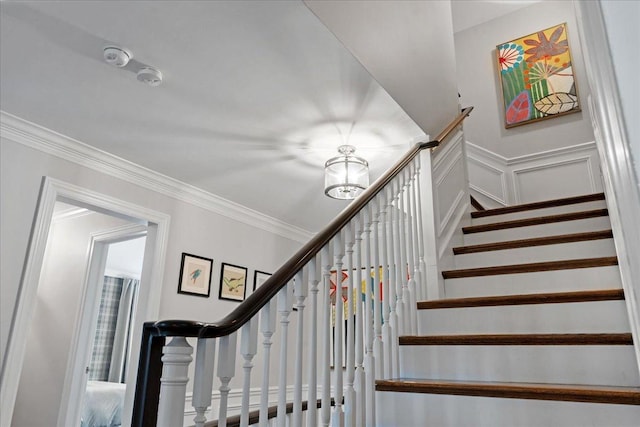 stairs with crown molding