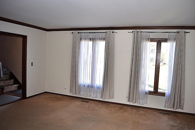 1272 N Scarlet Dr, Addison, IL 60101 - spare room with carpet floors, baseboards, crown molding, and stairs