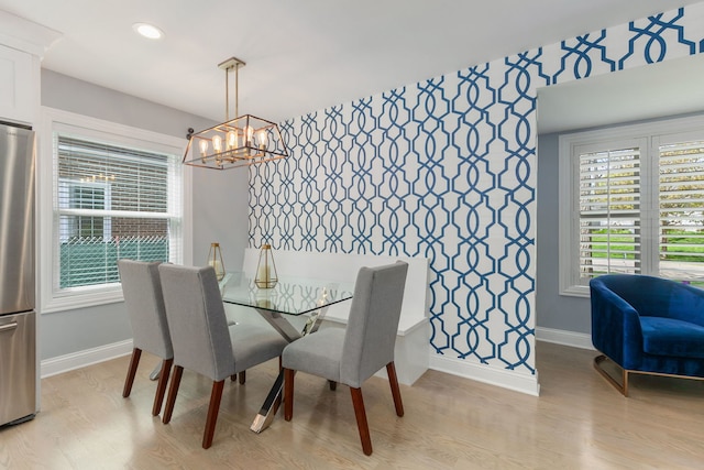 1137 Griffith Rd, Lake Forest, IL 60045 - dining room with light wood-style flooring, baseboards, a chandelier, and recessed lighting