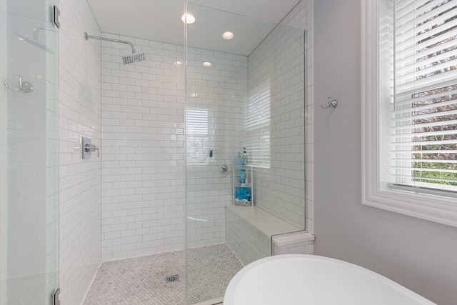 1137 Griffith Rd, Lake Forest, IL 60045 - full bathroom with a shower stall, a freestanding tub, and recessed lighting