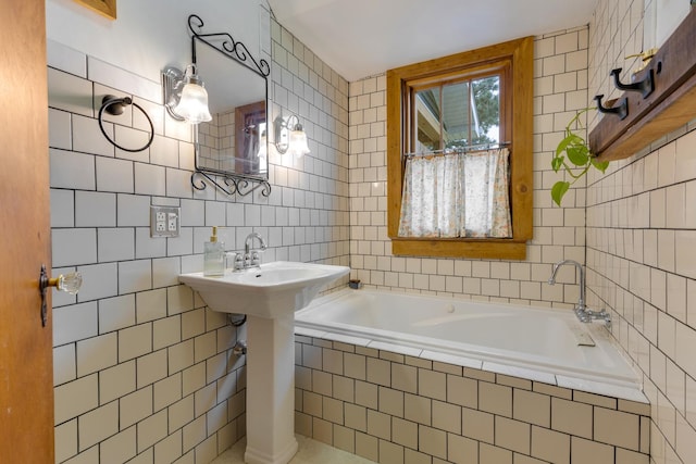 13459 N Tower Rd N, Lee, IL 60530 - bathroom featuring tile walls and a bath