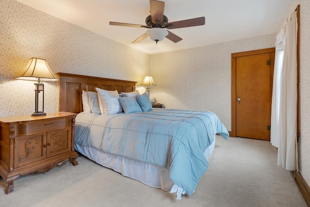13459 N Tower Rd N, Lee, IL 60530 - bedroom featuring wallpapered walls, light colored carpet, and a ceiling fan