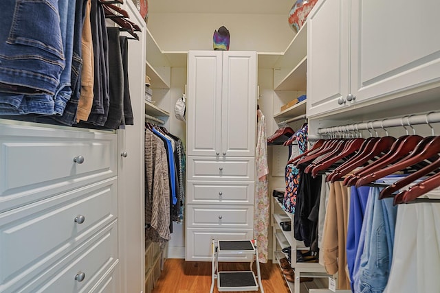 walk in closet featuring light wood finished floors