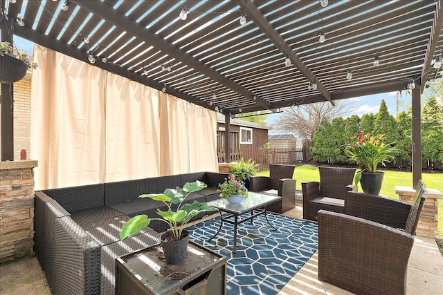 10104 Maple Ave, Oak Lawn, IL 60453 - view of patio with an outdoor living space, a pergola, and fence