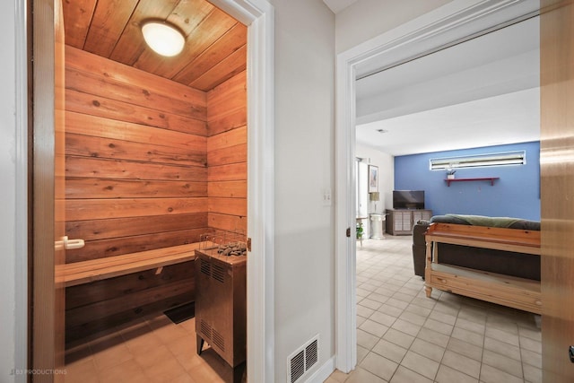 view of sauna with tile patterned flooring
