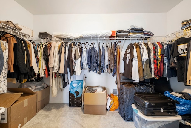 walk in closet with carpet flooring