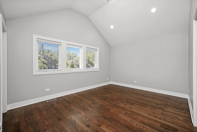 bonus room featuring vaulted ceiling, baseboards, visible vents, and recessed lighting