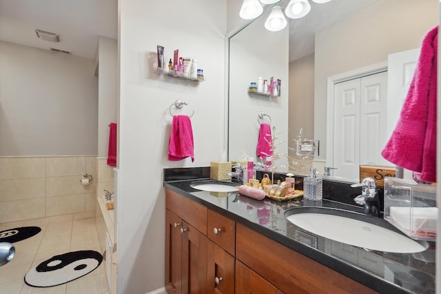 531 N Racine Ave Unit 3, Chicago, IL 60622 - bathroom with double vanity and tile patterned flooring