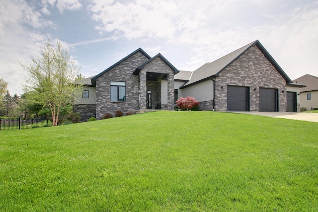 4432 Bryant Dr, Quincy, IL 62305 - view of front facade featuring concrete driveway, roof with shingles, a front yard, an attached garage, and fence