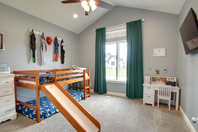 4432 Bryant Dr, Quincy, IL 62305 - carpeted bedroom featuring lofted ceiling, a ceiling fan, and baseboards