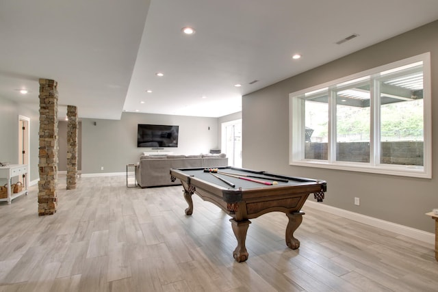 4432 Bryant Dr, Quincy, IL 62305 - recreation room with light wood-style floors, recessed lighting, baseboards, and pool table