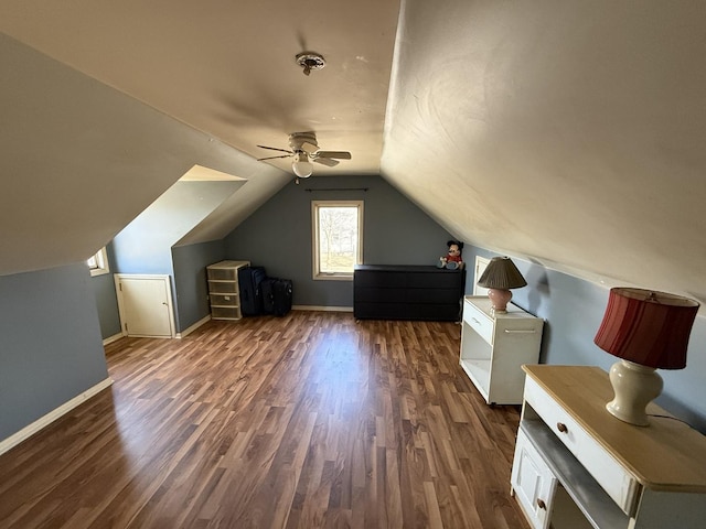 14500 Sawyer Ave, Midlothian, IL 60445 - bonus room featuring baseboards, ceiling fan, wood finished floors, and lofted ceiling