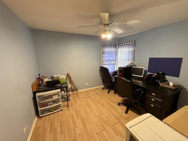 14500 Sawyer Ave, Midlothian, IL 60445 - home office with a ceiling fan, baseboards, and wood finished floors