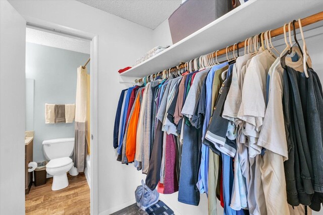 walk in closet with wood finished floors