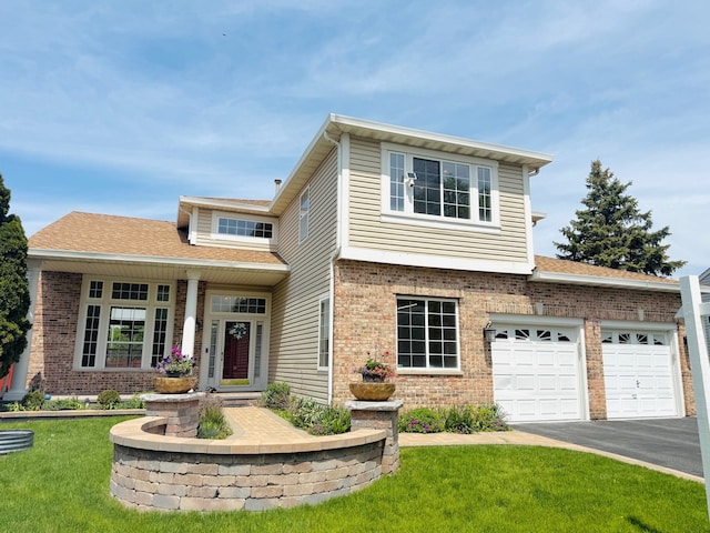 122 Periwinkle Ln, Bolingbrook, IL 60490 - view of front of house with brick siding, asphalt driveway, a front lawn, and an attached garage