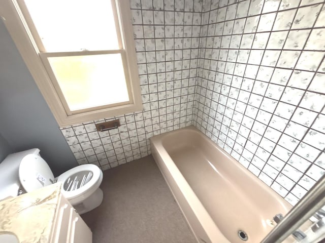5404 Kimball Pl, Oak Lawn, IL 60453 - full bathroom with a bath, toilet, a shower, and tile walls