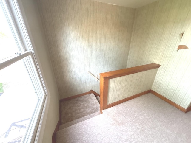 5404 Kimball Pl, Oak Lawn, IL 60453 - staircase with carpet flooring, healthy amount of natural light, wallpapered walls, and baseboards