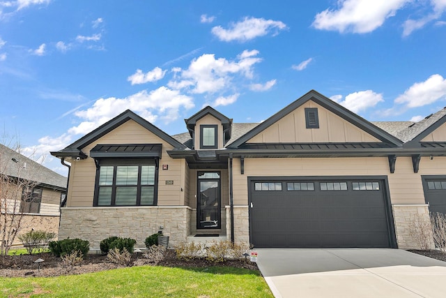 1340 Lacoma Ct, Lockport, IL 60441 - craftsman-style home featuring a garage, board and batten siding, concrete driveway, and stone siding