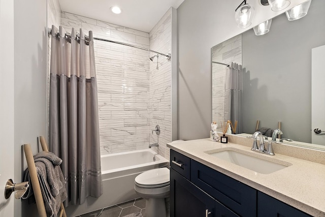 1340 Lacoma Ct, Lockport, IL 60441 - bathroom featuring vanity, toilet, tile patterned floors, shower / bathtub combination with curtain, and recessed lighting
