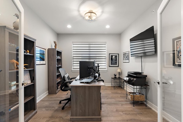 1340 Lacoma Ct, Lockport, IL 60441 - office space featuring french doors, recessed lighting, baseboards, and wood finished floors