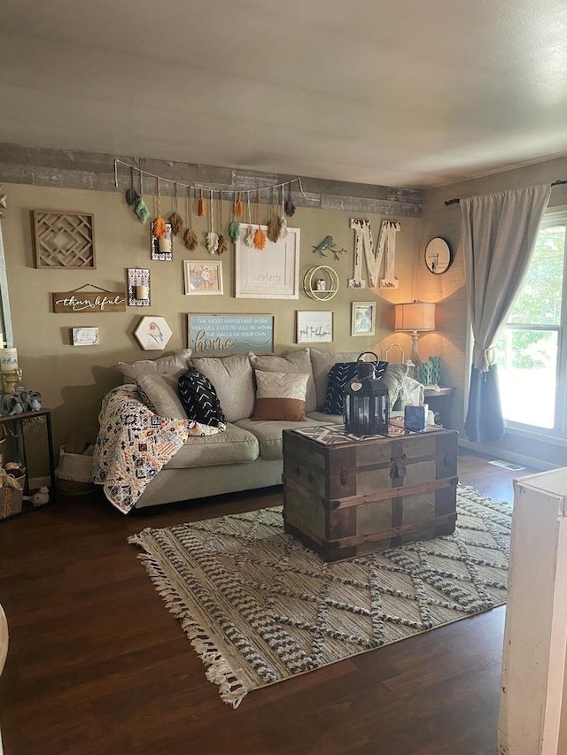 living area with wood finished floors