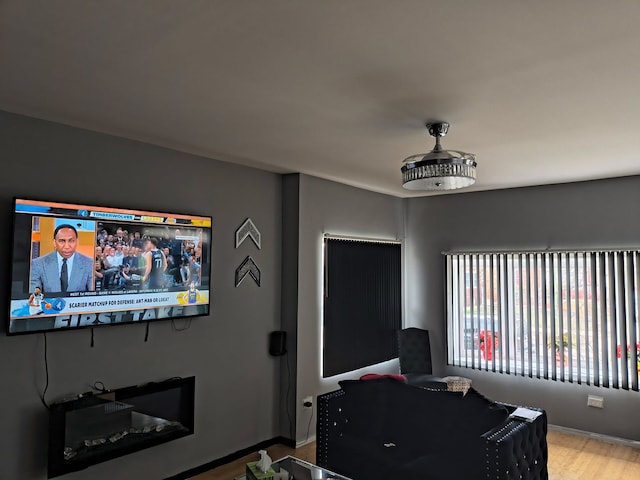 11414 S Wallace St, Chicago, IL 60628 - home theater room with wood finished floors and baseboards