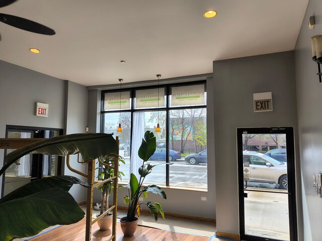 11414 S Wallace St, Chicago, IL 60628 - exercise room featuring wood finished floors, recessed lighting, baseboards, and a ceiling fan