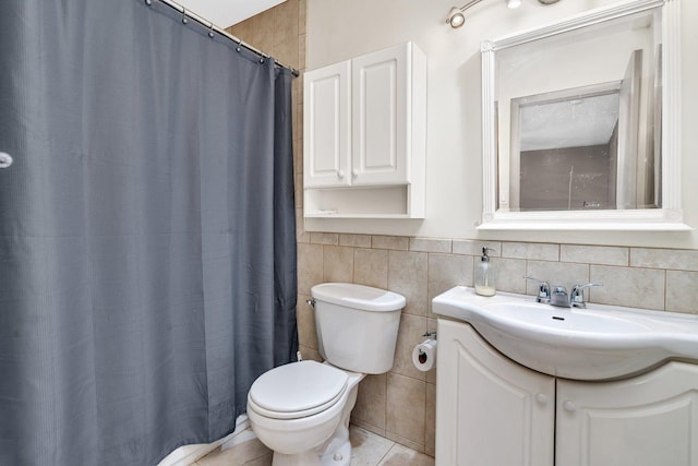 1 Red Wing Ct, Woodridge, IL 60517 - bathroom featuring vanity, toilet, and tile walls