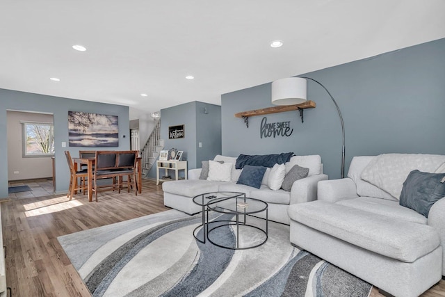 1 Red Wing Ct, Woodridge, IL 60517 - living area with stairway, wood finished floors, and recessed lighting