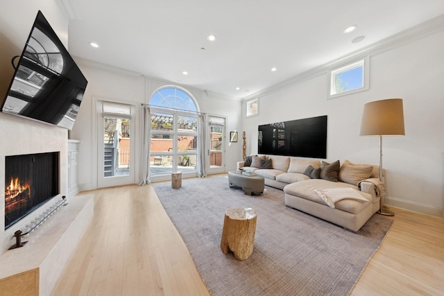 2215 N Lakewood Ave, Chicago, IL 60614 - living room with crown molding, a premium fireplace, and wood finished floors