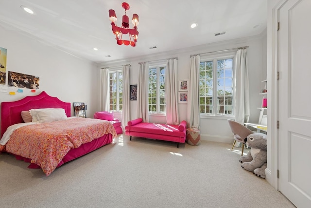 2215 N Lakewood Ave, Chicago, IL 60614 - bedroom featuring carpet, crown molding, recessed lighting, and multiple windows